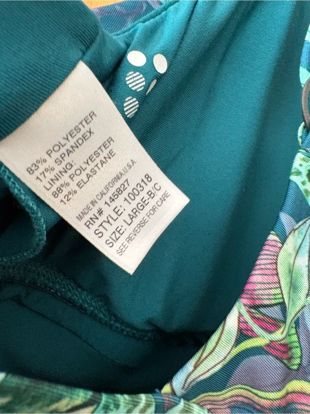 Title nine Teal Tropical Leaf Better One Piece Swimsuit - Monte Verde L (B/C) - Picture 8 of 12